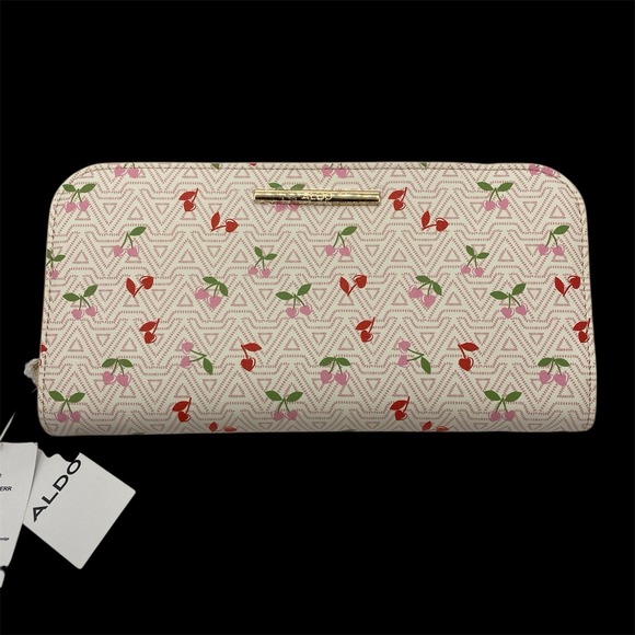 Aldo Handbags - Aldo Pink Monogram Red Cherry Hearts Zip Around Wallet Cottagecore Novelty NWT